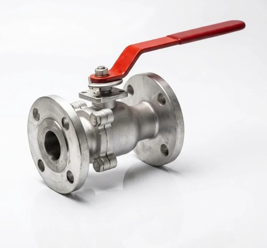 Manual flanged ball valve with red lever handle