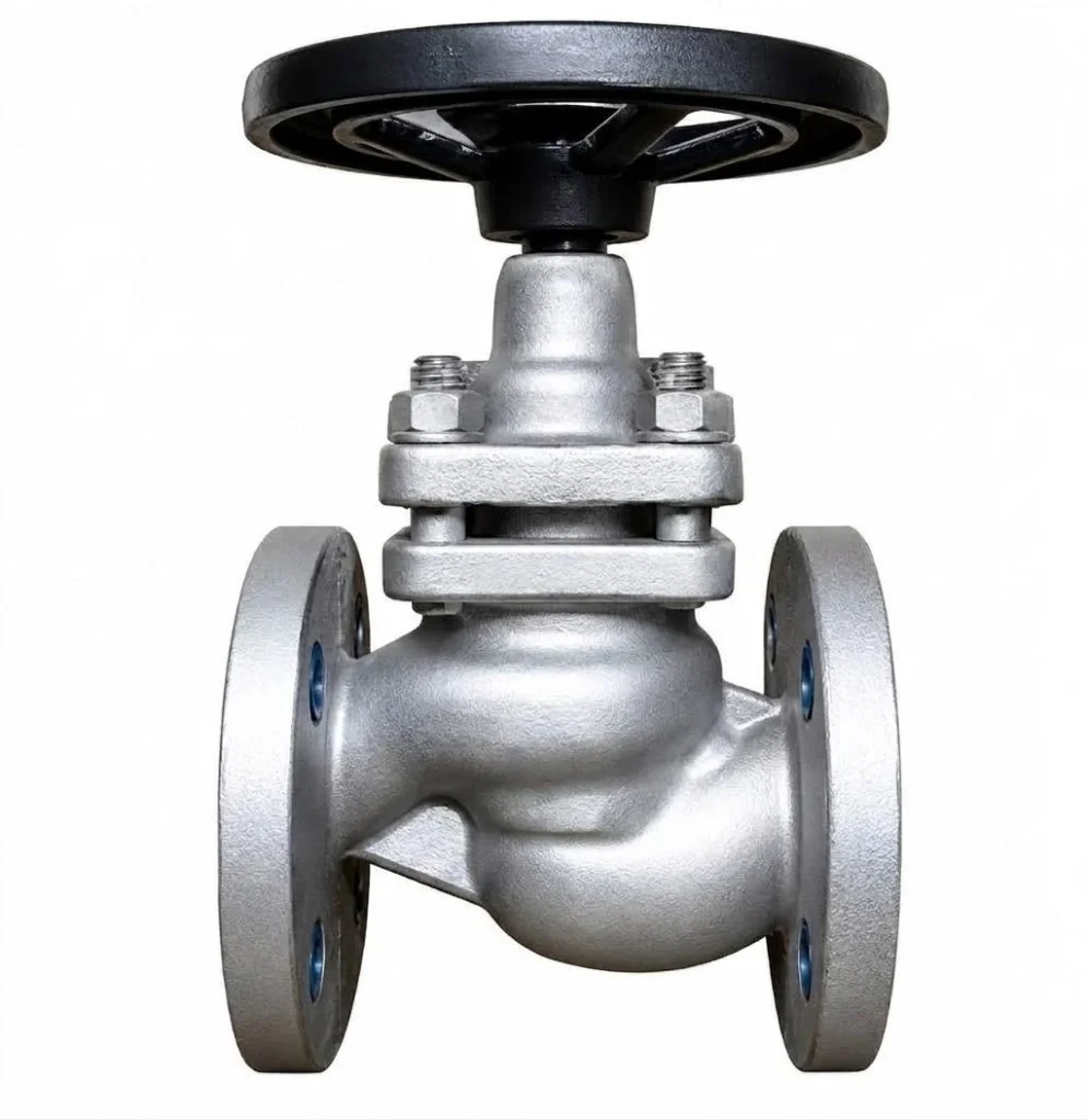 Flanged globe valve with black handwheel